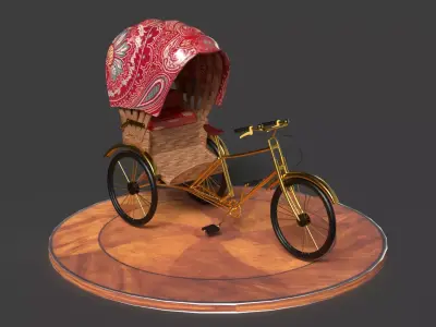 Chinese rickshaw  figure  Low-poly 3D model