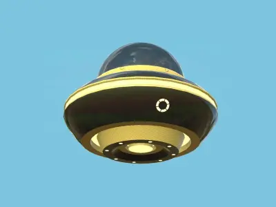 Cartoon UFO A2 - SciFi Flying Saucer - Black Yellow Low-poly 3D model