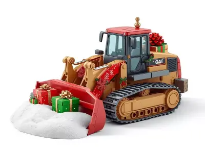 Christmas Bulldozer 3D Model Festive Construction Vehicle Low-poly 3D model