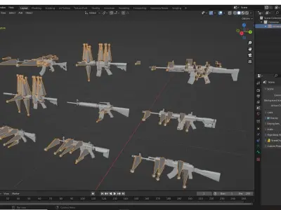 guns rigged rifle pack 3D model