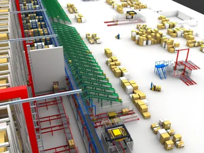 Warehouse with boxes Low-poly 3D model