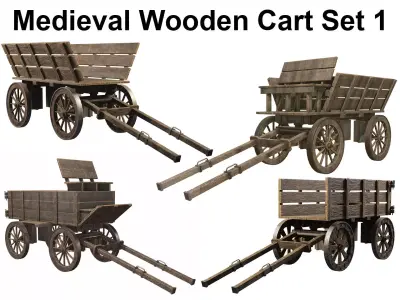 Medieval Wooden Cart Set 1 3D Model Pack
