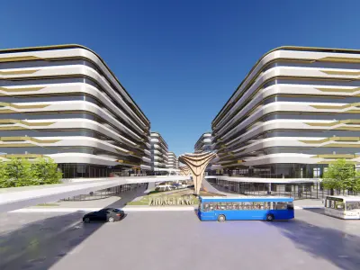 SU model of modern linear of office and commercial buildings 3D model