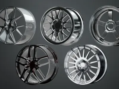 5 Sport Car Wheel 3D Model Bundle - High poly   3D model