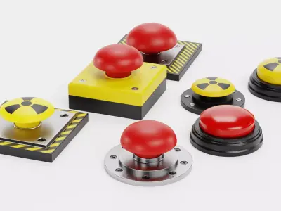 7 Emergency Buttons - Industrial Control Push Switches Set 3D model