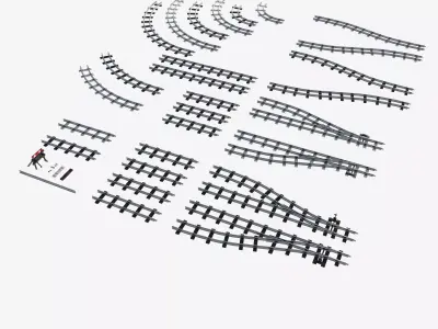 a set of railway tracks and rails Low-poly 3D model
