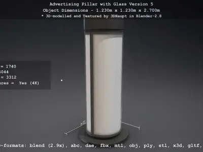 Advertising Pillar with Glass 5 Low-poly 3D model
