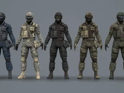 9 armed fighters in camouflage Free 3D model