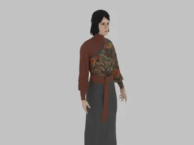 woman in asian clothes Low-poly 3D model 2