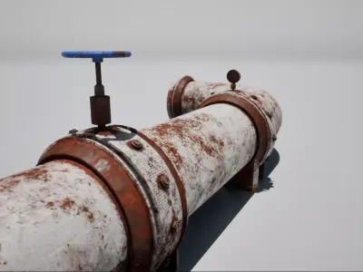 Rusty old industrial pipes with valve Low-poly 3D model