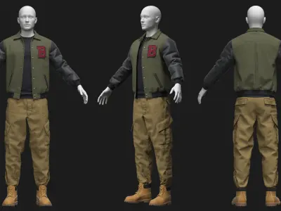 Male outfit Bomber jacket Pant Shoes Marvelous Designer project 3D model