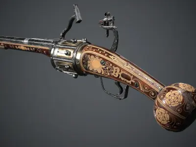 Flintlock Revolver - model and textures Low-poly 3D model
