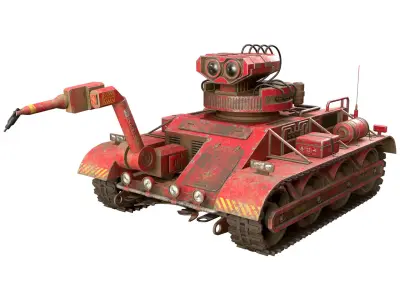 Robot Concept-3-Red-Dirty Low-poly 3D model