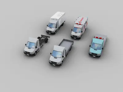 Ambulance and Truck Pack Low-poly 3D model