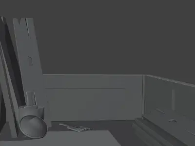 wooden boards paint and two brushes 3D model
