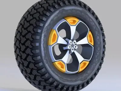 Offroad Tire Wheel Design Rim2 Low-poly 3D model