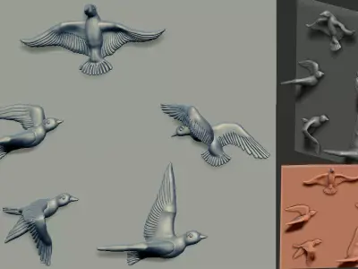 birds wall mounted 3D print model