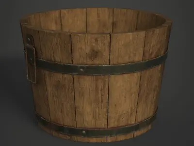 Wooden Bucket Low-poly 3D model