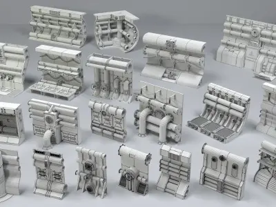 Industrial Walls Collection 1 - 20 pieces 3D model