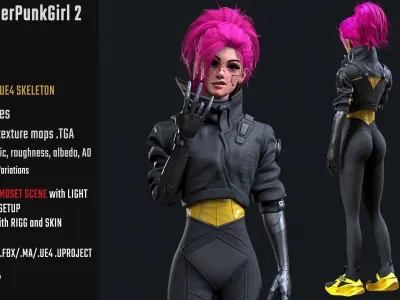 Cyberpunk Girl 2 - Game Ready Low-poly 3D model