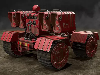 UGV Concept-3-Red-Dirty Low-poly 3D model