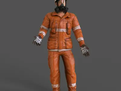 GAS MASK worker character RIGGED ANIMATED Low-poly 3D model