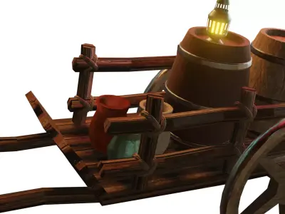 PBR Game Asset Fantasy Wagon Low-poly 3D model