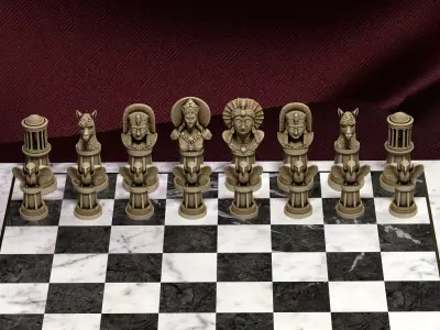 Inca Civilization Chess Set Sun Moon Alpaca Condor 3D print model