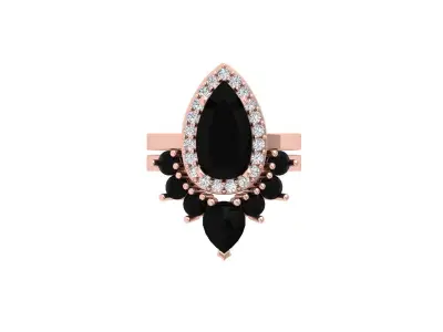Pear Solitaire Ring Bridal set 3D print model