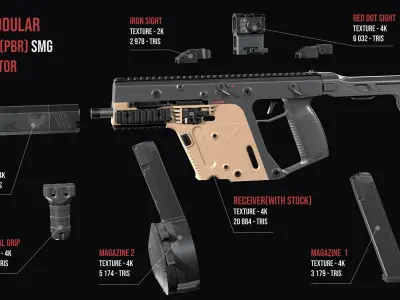 Tactical modular SMG TDI Kriss Vector gen2 Low-poly 3D model
