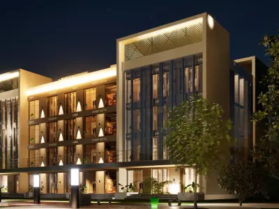 Business Commercial Complex with office and shops  Low-poly 3D model