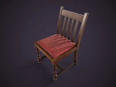 Vintage Wooden Chair Low-poly 3D model