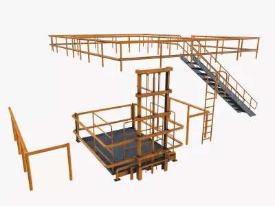 Stairs and Railing Low-poly 3D model