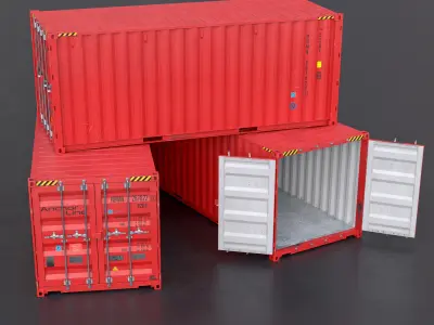 20ft Cargo Container Bright red Low-poly 3D model