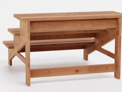 Wooden Stairs Step Stool Low-poly 3D model