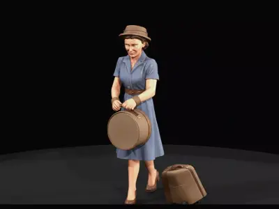 HO Figure 1950 Woman with hatbox Printable STL 3D print model