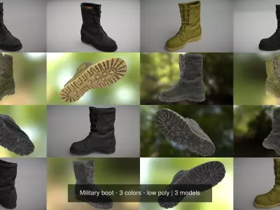 Military boot - 3 colors - low poly 3D Model Pack