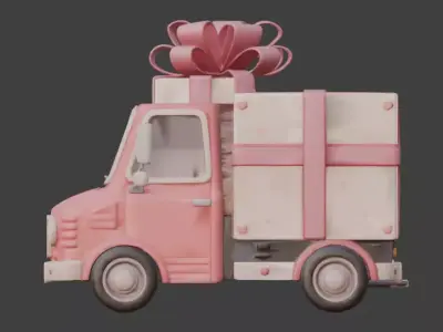 Stylized 3D Valentine Delivery Truck Model Low-poly 3D model