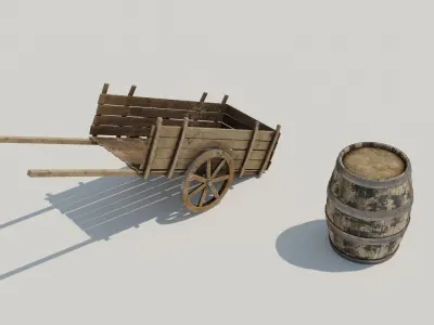 Barrel and Medieval cart 3D models 3D Model Pack