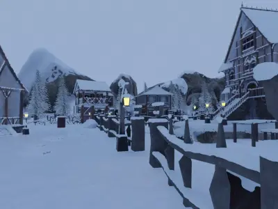 Winter Night Village 3D model