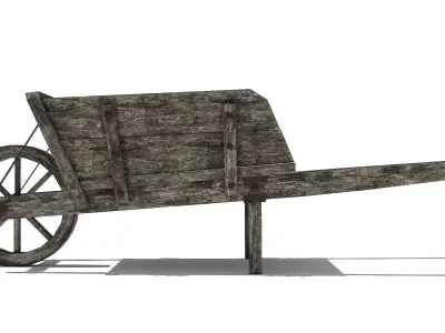 Wooden Wheelbarrow Low-poly 3D model