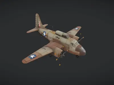 World War II military transport airplane 3D model