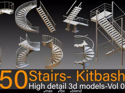 50 Stairs- Vol 03- Kitbash- High detail 3d models 3D model
