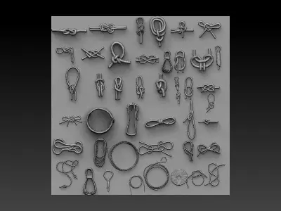 50 rope and knot brush Low-poly 3D model