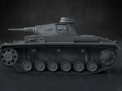 German WW2 Panzer III Tank Low-poly 3D model
