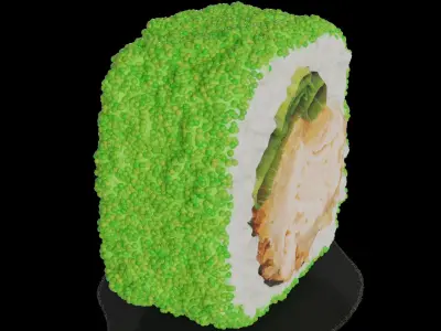 Sushi Crispy salmon masago caviar cream onion leaves 3D model