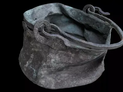 Antique crushed copper pot 3D model