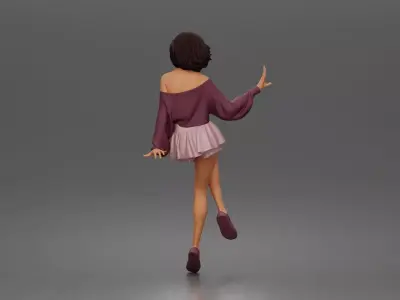 Stylish girl sitting gracefully in relaxed offshoulder top skirt 3D print model
