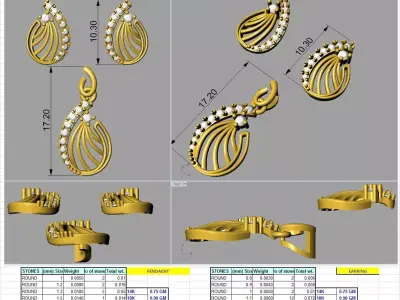 Pear shape earring pendent set for bridal 3D print model