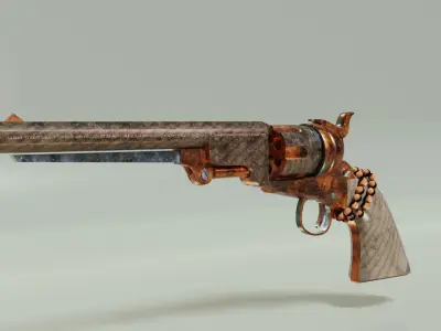 Revolver with Rosary beads Low-poly 3D model